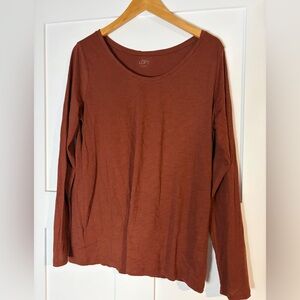 LOFT / Ann Taylor Long-Sleeve Scoop Neck Top in Burnt Orange